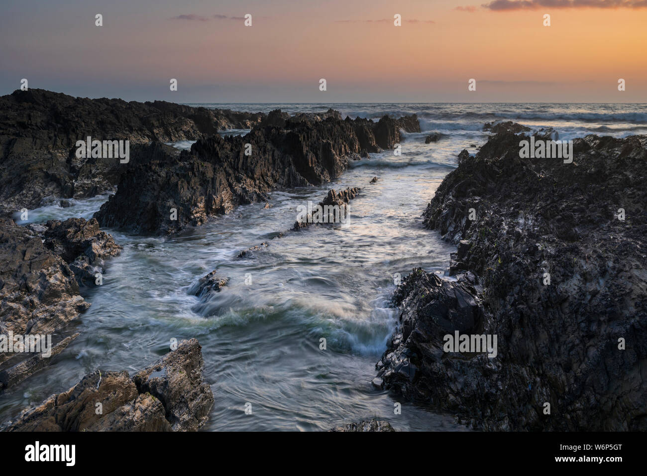 Croyde Bay, Devon seascape al tramonto Foto Stock