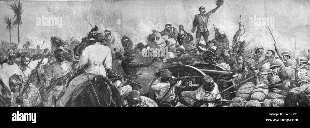 "L' insurrezione sotto Arabi Pasha, 1882: La Battaglia di Tel-El-Kebir, Settembre 13', (1901). Episodio della guerra anglo-egiziana. La battaglia di Tel-El-Kebir in Egitto settentrionale è stato combattuto durante la spedizione britannica a schiacciare la rivolta degli Arabi Pasha. "Dall'Illustrated London News Record del glorioso Regno della Regina Victoria 1837-1901: la vita e l'adesione del re Edward VII e la vita della regina Alexandra". [Londra, 1901] Foto Stock