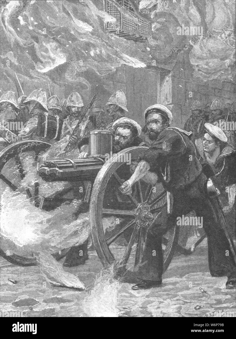 "L' insurrezione sotto Arabi Pasha, 1882: La cancellazione Bluejackets le strade di Alessandria", (1901). Episodio della guerra anglo-egiziana: marinai britannici con una mitragliatrice nella città di porto di Alessandria. Egyptian General Ahmad 'Urabi (o Ourabi) hanno partecipato a un ammutinamento che si è sviluppata in una rivolta generale contro l'anglo-francese ha dominato la somministrazione di Egitto. British navi da guerra nel porto di Alessandria ha aperto il fuoco sulla città di postazioni di pistola dopo gli Egiziani ignorato un ultimatum per la loro rimozione. 'Blue jacket" era un termine per una junior marinaio arruolato in una marina. "Dall'illustrato Foto Stock