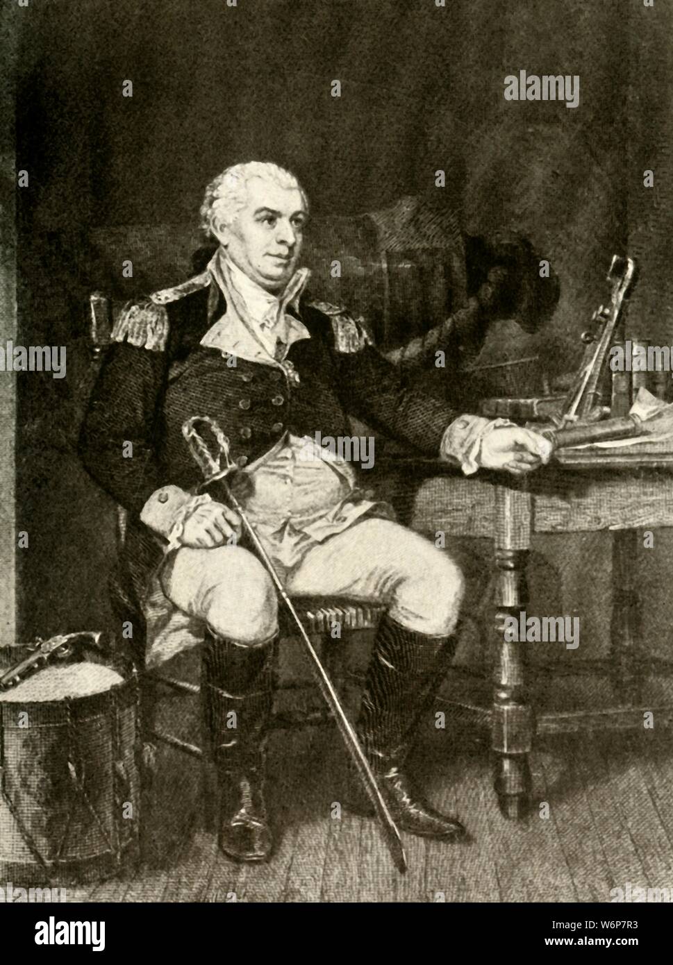 " Un ritratto di Commodore Barry della marina degli Stati Uniti', c1780, (1937). John Barry (1745-1803) era un ufficiale della Marina continentale durante la guerra rivoluzionaria americana da "Storia del costume americano - Prenota uno 1607-1800", da Elisabeth McClellan. [Tudor Publishing Company, New York, 1937] Foto Stock