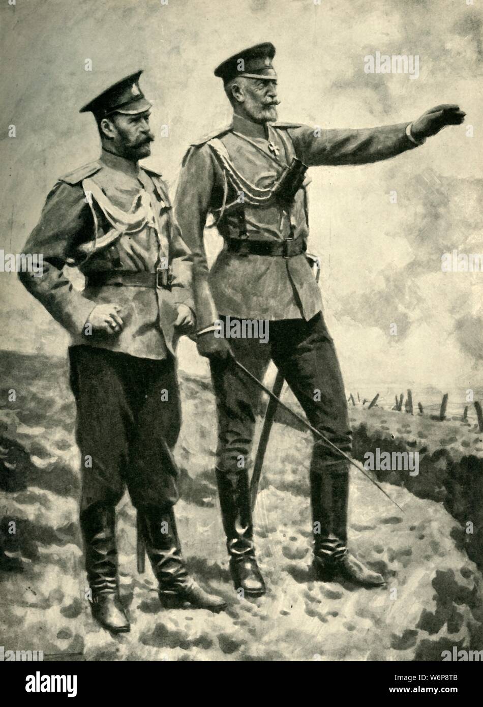 'Le modifiche in russo il comando, Settembre, 1915". La prima guerra mondiale, c1920). '...Il Granduca Nicholas, nominato viceré del Caucaso e Comandante in Capo dell'esercito del Caucaso, sottolineando posizioni per il Tsar, il nuovo Comandante supremo dell'esercito russo e la marina". Il Granduca Nicholas Nikolaevich della Russia (1856-1929) fu comandante delle forze armate russe fino al suo cugino, Tsar Nicholas II (1868-1918), lo rimosse e il personale ha preso il comando dopo il grande ritiro (un ritiro strategico dall'salienti Galicia-Poland). Da "La grande guerra mondiale - una storia" Volum Foto Stock