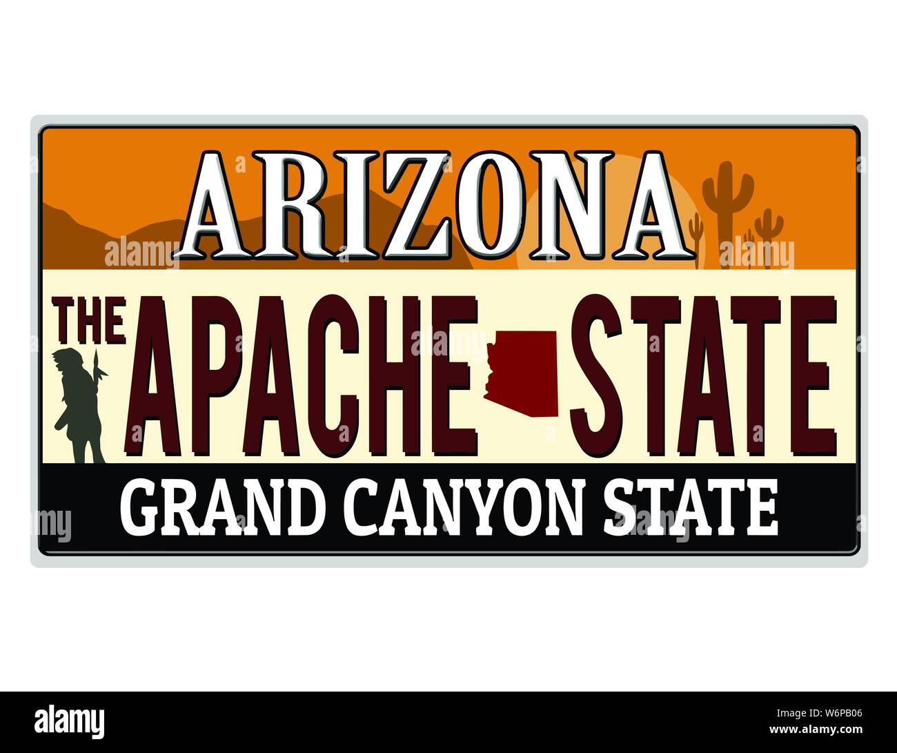 Una imitazione Arizona targa con testo apache stato scritto su di esso la realizzazione di un grande progetto. Parole sul fondo del Grand Canyon membro Illustrazione Vettoriale