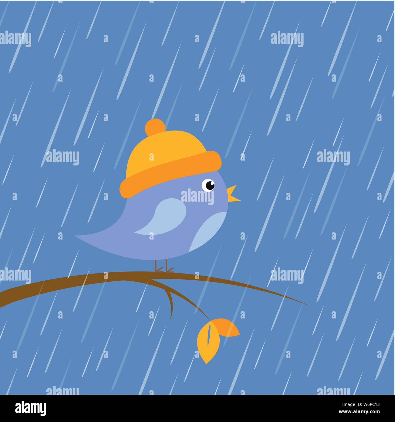 Piccolo grazioso uccello seduto su un ramo in autunno pioggia illustrazione vettoriale EPS10 Illustrazione Vettoriale