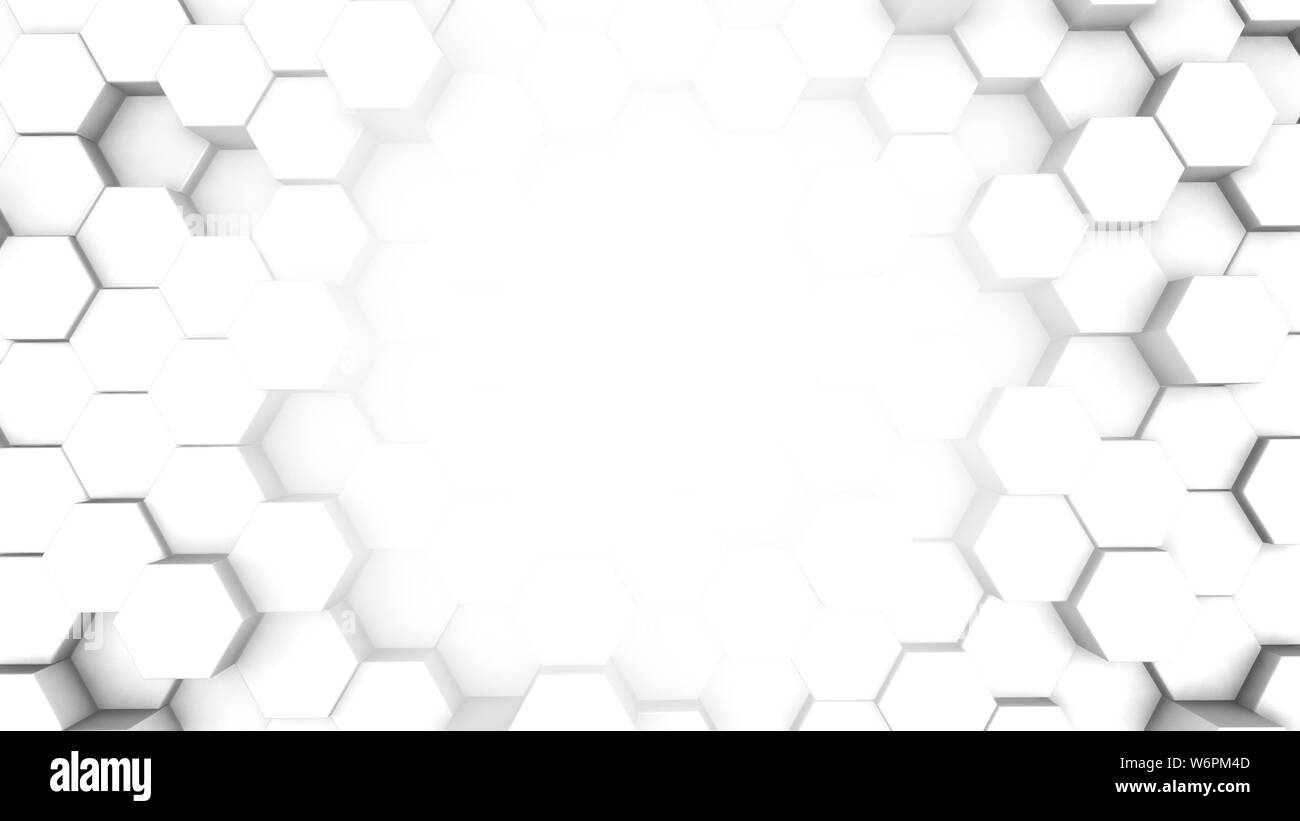 Bianco e argento Hexagon 3D animazione astratta. Loop senza giunture. esperienza di gioco pronta all'uso Foto Stock