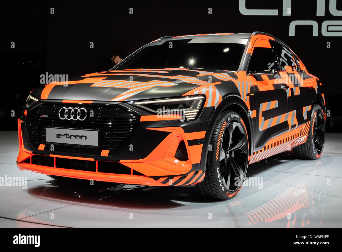Ginevra, Svizzera - 6 Marzo 2019: Audi e-Tron Sportback SUV elettrico coupe Auto esposti all'ottantanovesimo Geneva International Motor Show. Foto Stock
