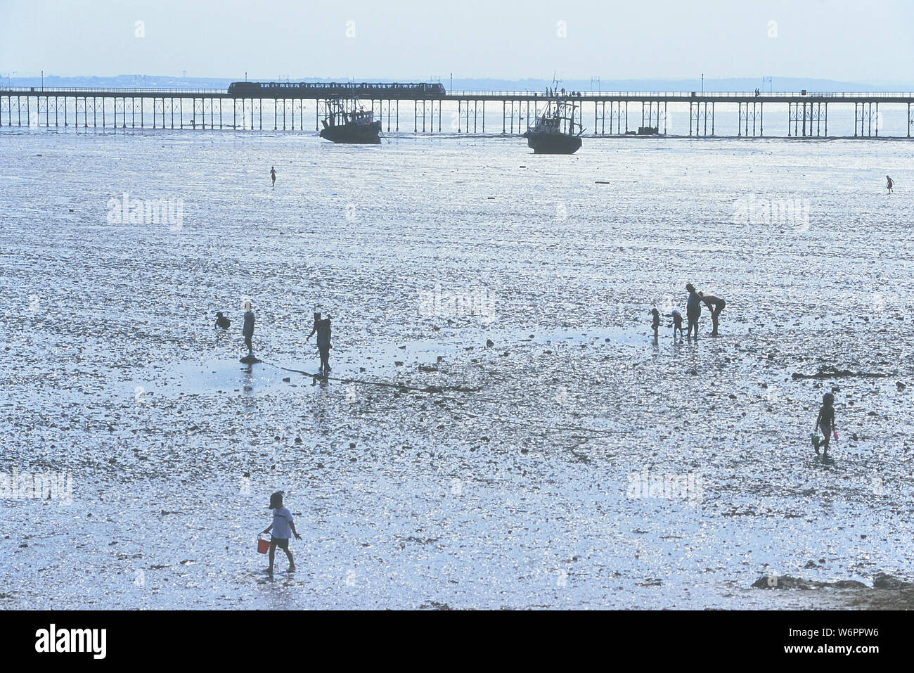 Bassa marea a Southend, Essex, Inghilterra, Regno Unito Foto Stock