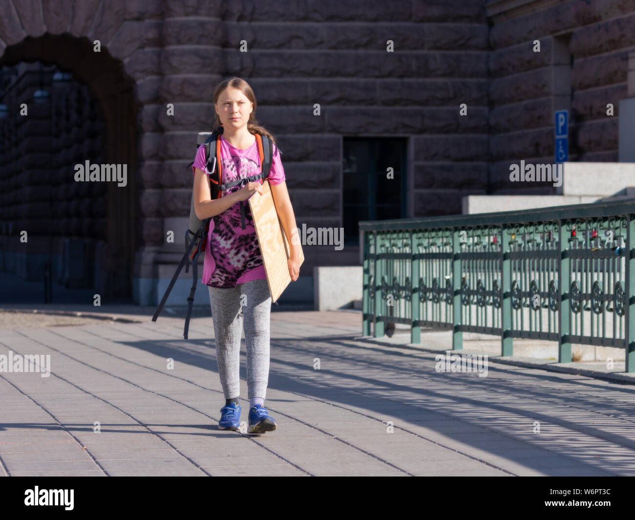 Stoccolma, Svezia. Il 2 agosto, 2019. 16-anno-vecchio clima svedese Greta attivista Thunberg ultima manifestazione a Stoccolma il venerdì prima di andare al Foto Stock
