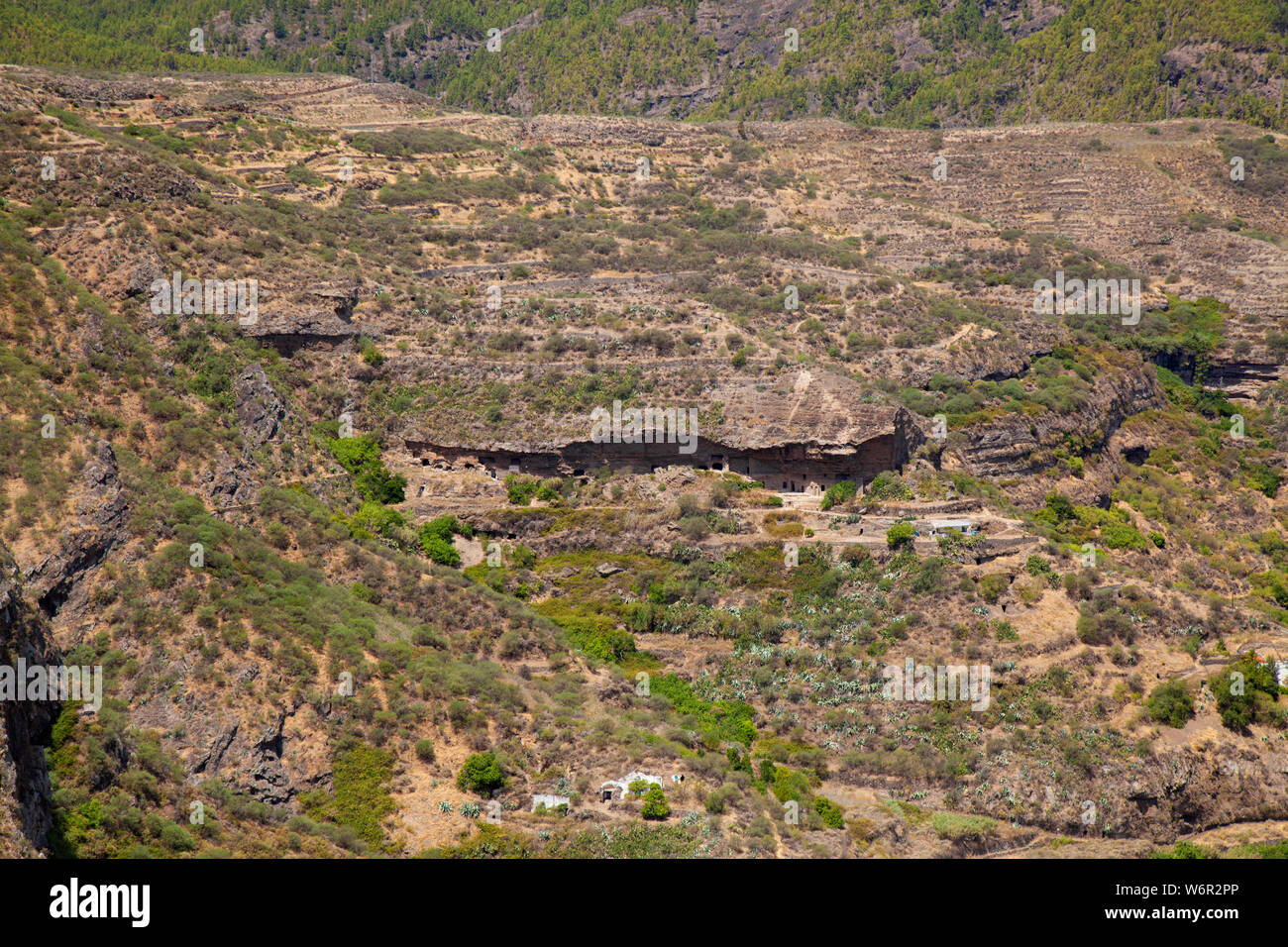 Gran Canaria, Luglio, grotta complesso Caido Risco, caduti roccioso, Patrimonio Mondiale dell UNESCO Foto Stock