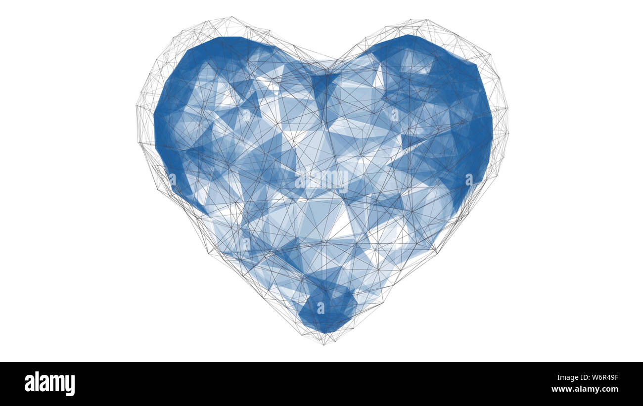 Abstract poligonale cuore blu. Il giorno di San Valentino. È costituito da punti, linee. Isolato su sfondo bianco. 3D render Foto Stock