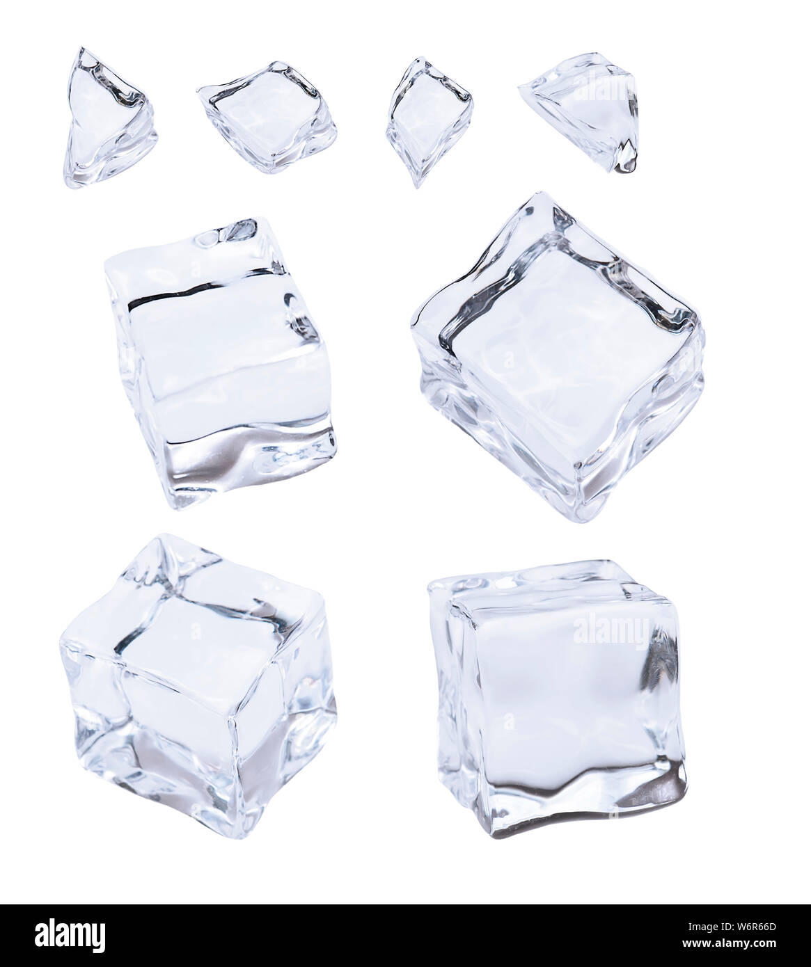 Il ghiaccio e i cubetti di ghiaccio, isolati su sfondo bianco Foto Stock