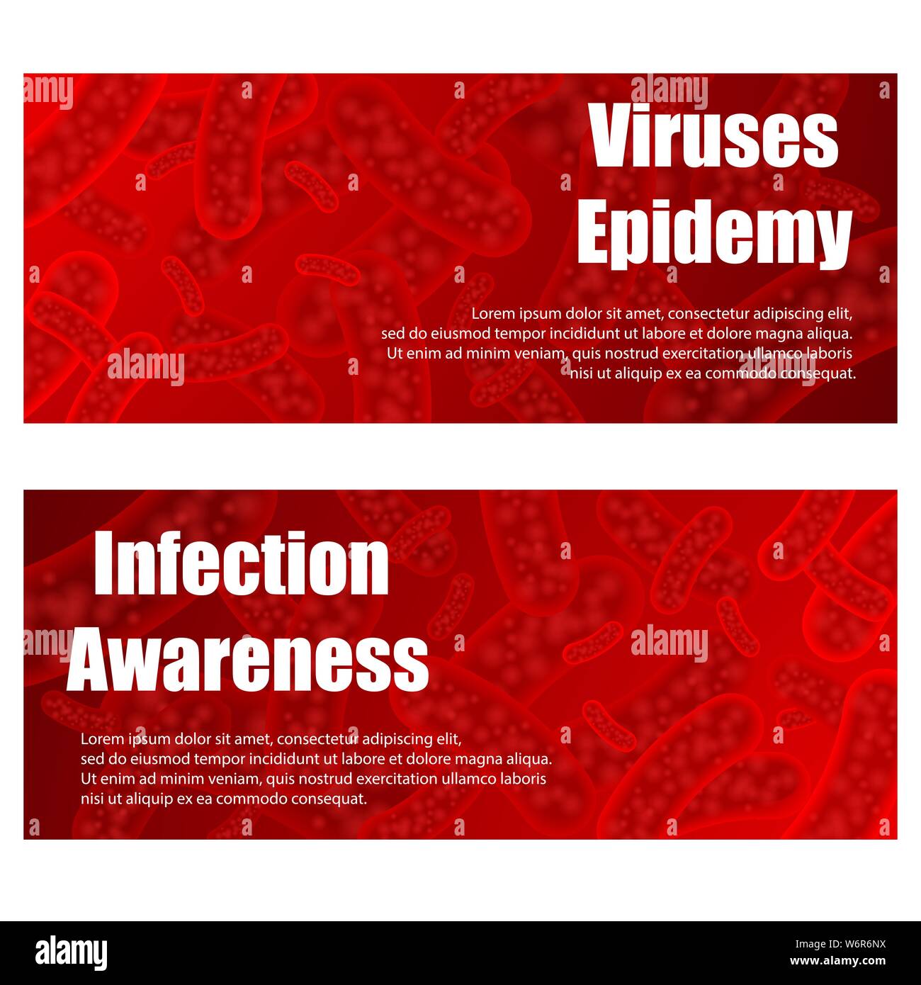 Medicina astratto rosso sangue banner con differenti microrganismi Illustrazione Vettoriale
