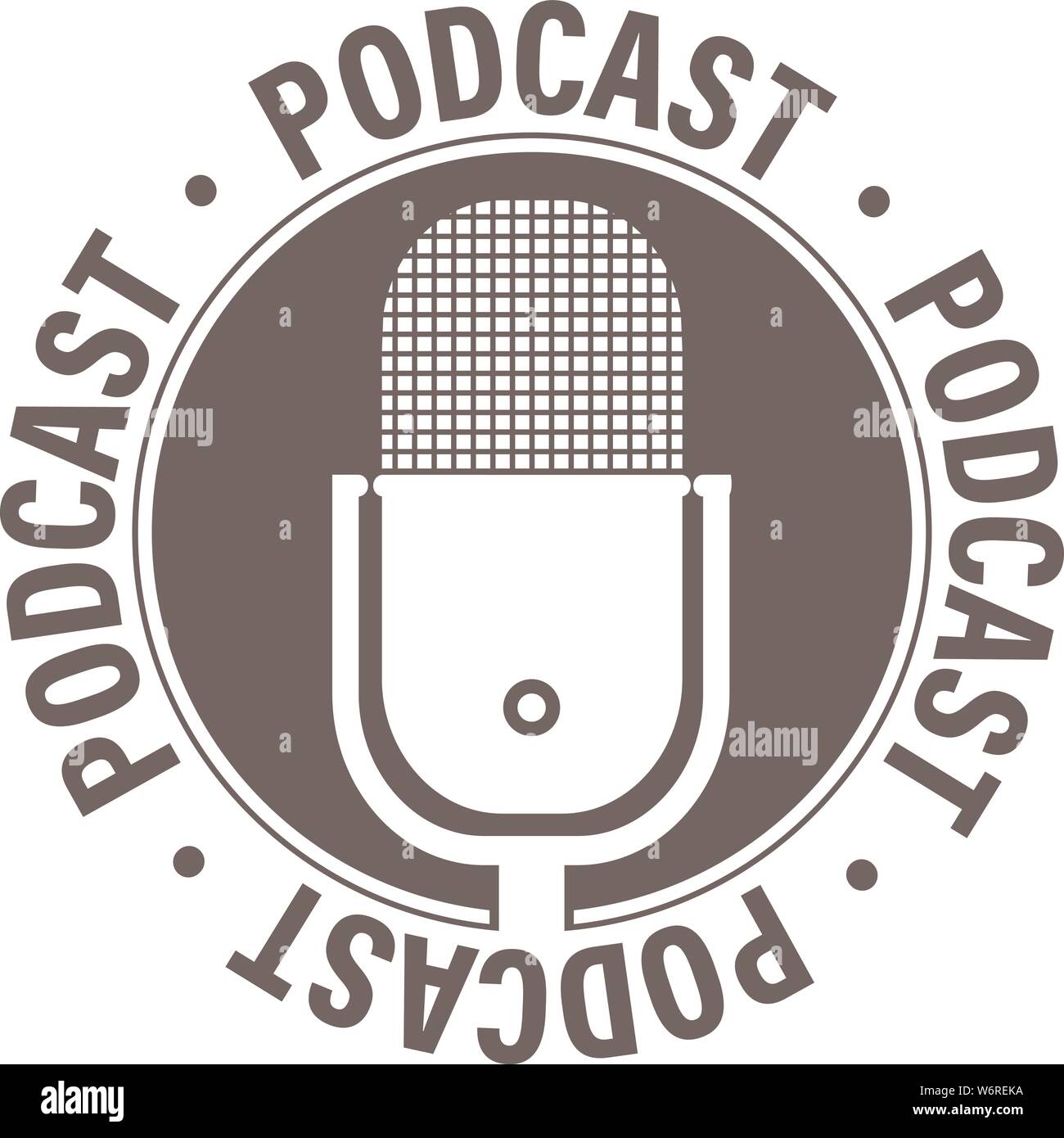 Semplice piatto la registrazione di podcast, podcasting Icona o simbolo con microfono illustrazione vettoriale Illustrazione Vettoriale