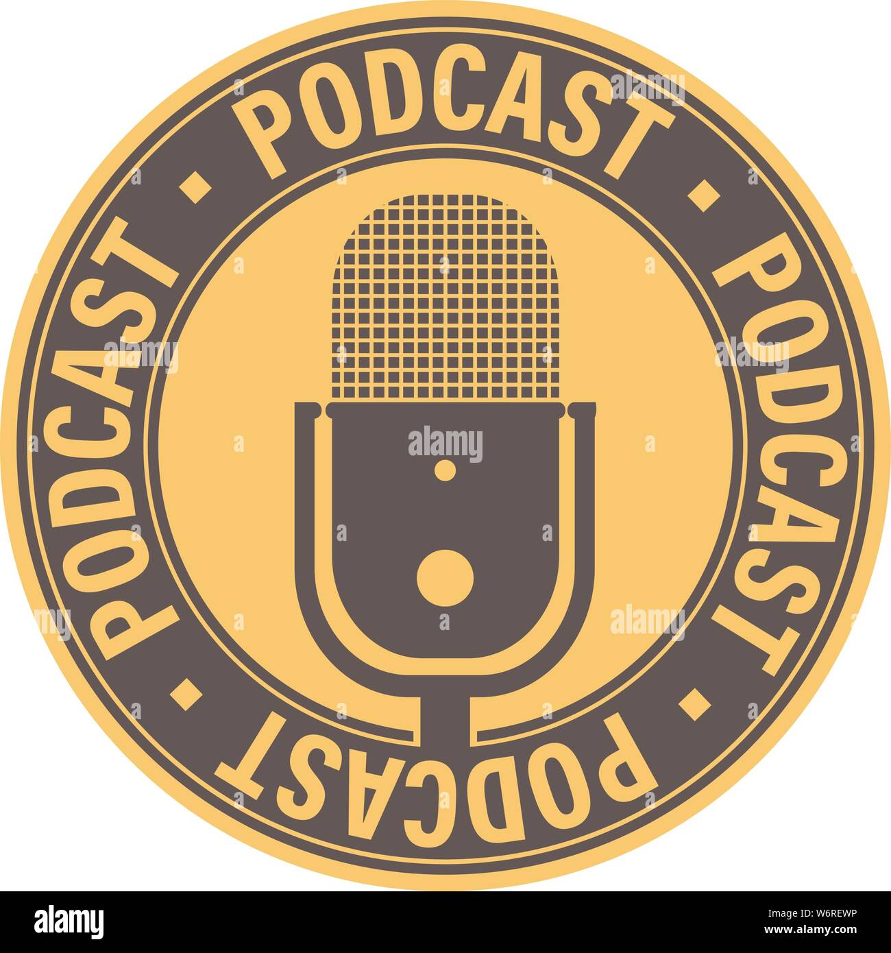 Semplice piatto la registrazione di podcast, podcasting Icona o simbolo con microfono illustrazione vettoriale Illustrazione Vettoriale