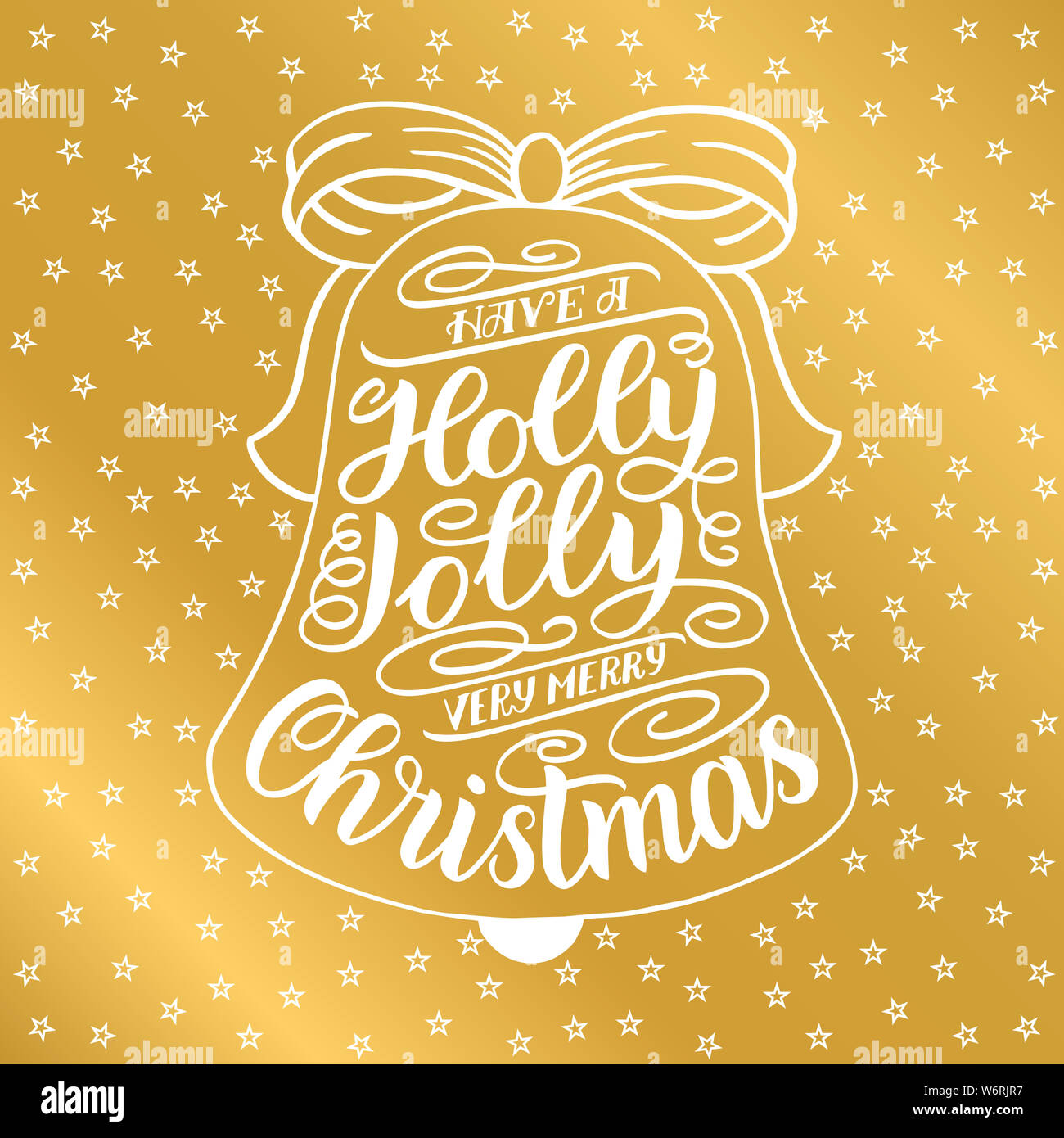 Hanno un holly jolly molto buon Natale. Scritte a mano di biglietto di auguri di Natale con Jingle Bells telaio. Vintage design tipografia. illustrazione ongs Foto Stock