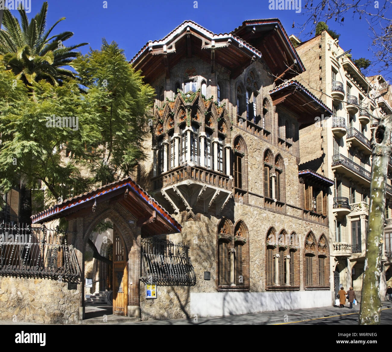 Casa Golferichs sulla Gran Via de les Corts Catalanes fino a Barcellona. Spagna Foto Stock