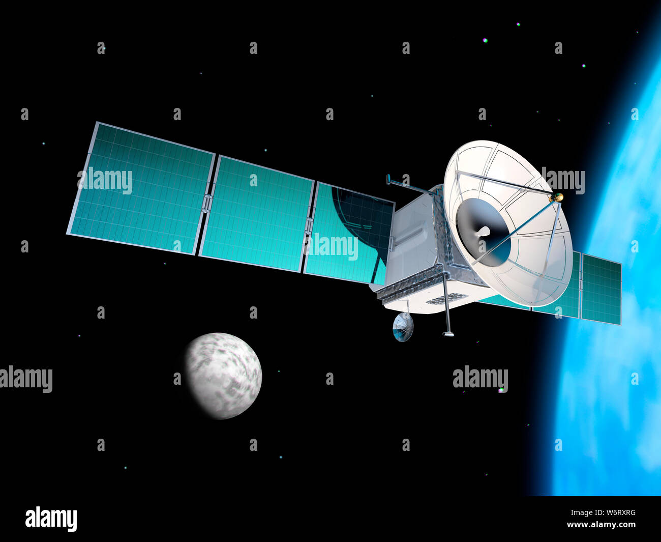 Satellite in orbita attorno alla Terra, illustrazione. Foto Stock