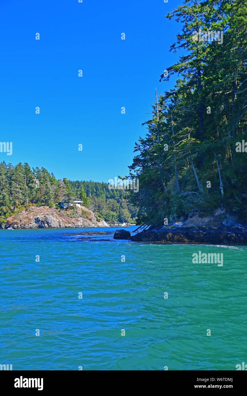 Vedute del litorale e acque di inganno passano nello stato di Washington, USA Foto Stock
