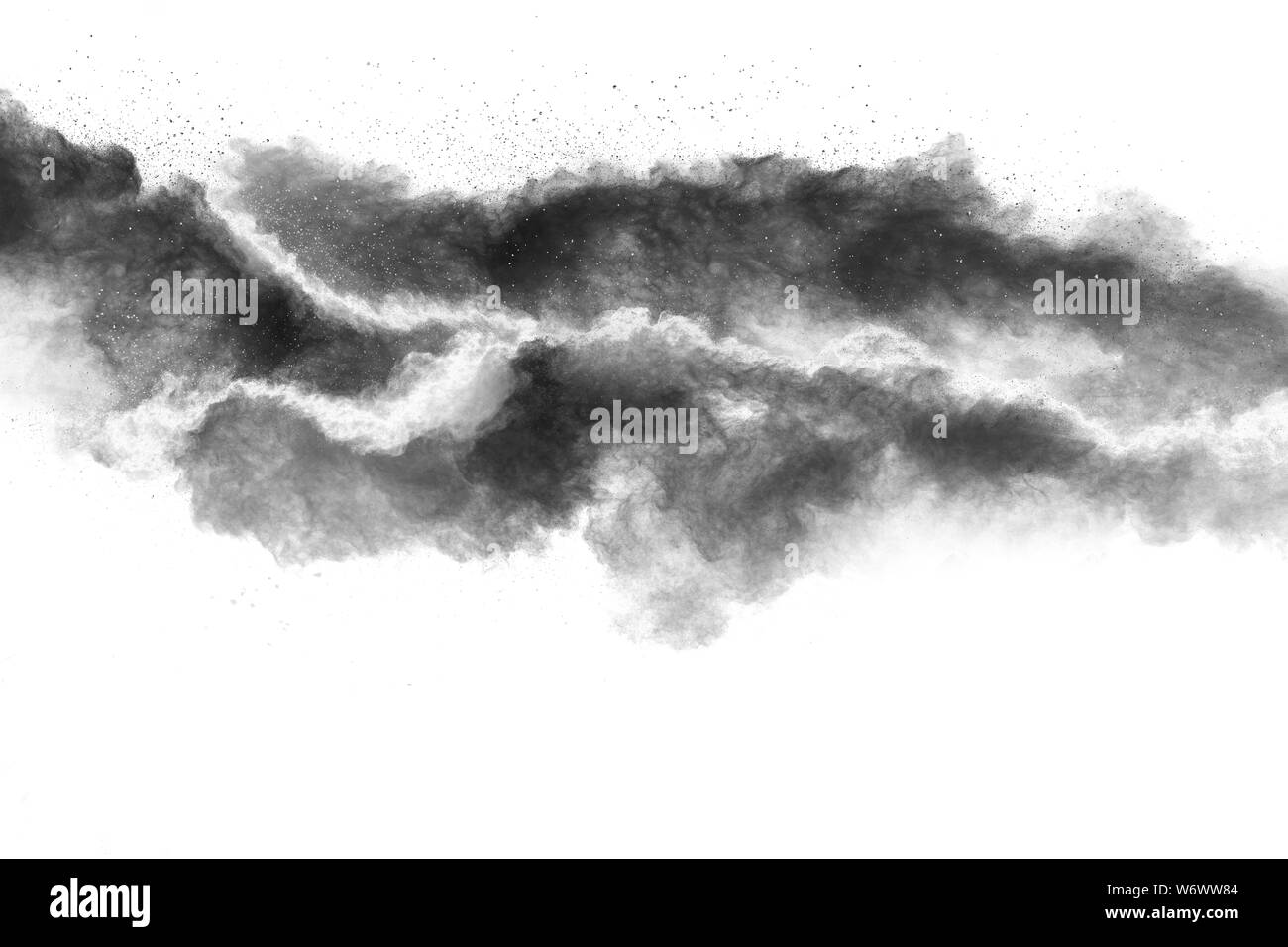 Polvere nera in esplosione su sfondo bianco.Nero a particelle di polvere splash. Foto Stock Polvere nera in esplosione su sfondo bianco.Nero a particelle di polvere splash. Foto Stock