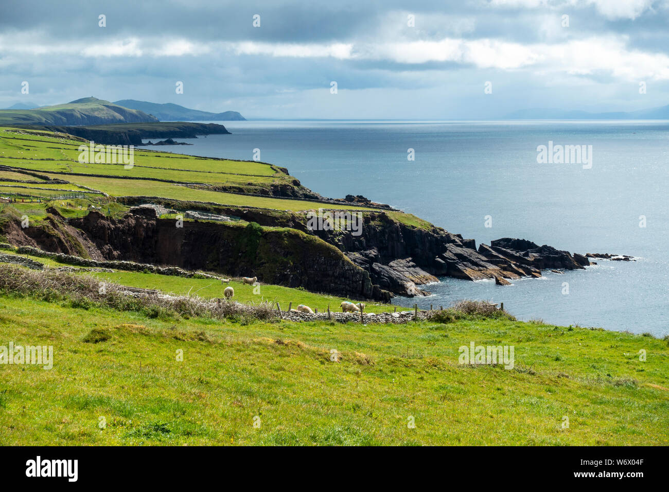 Aspre scogliere sul mare a Dun Beag sulla penisola di Dingle, nella contea di Kerry, Repubblica di Irlanda Foto Stock
