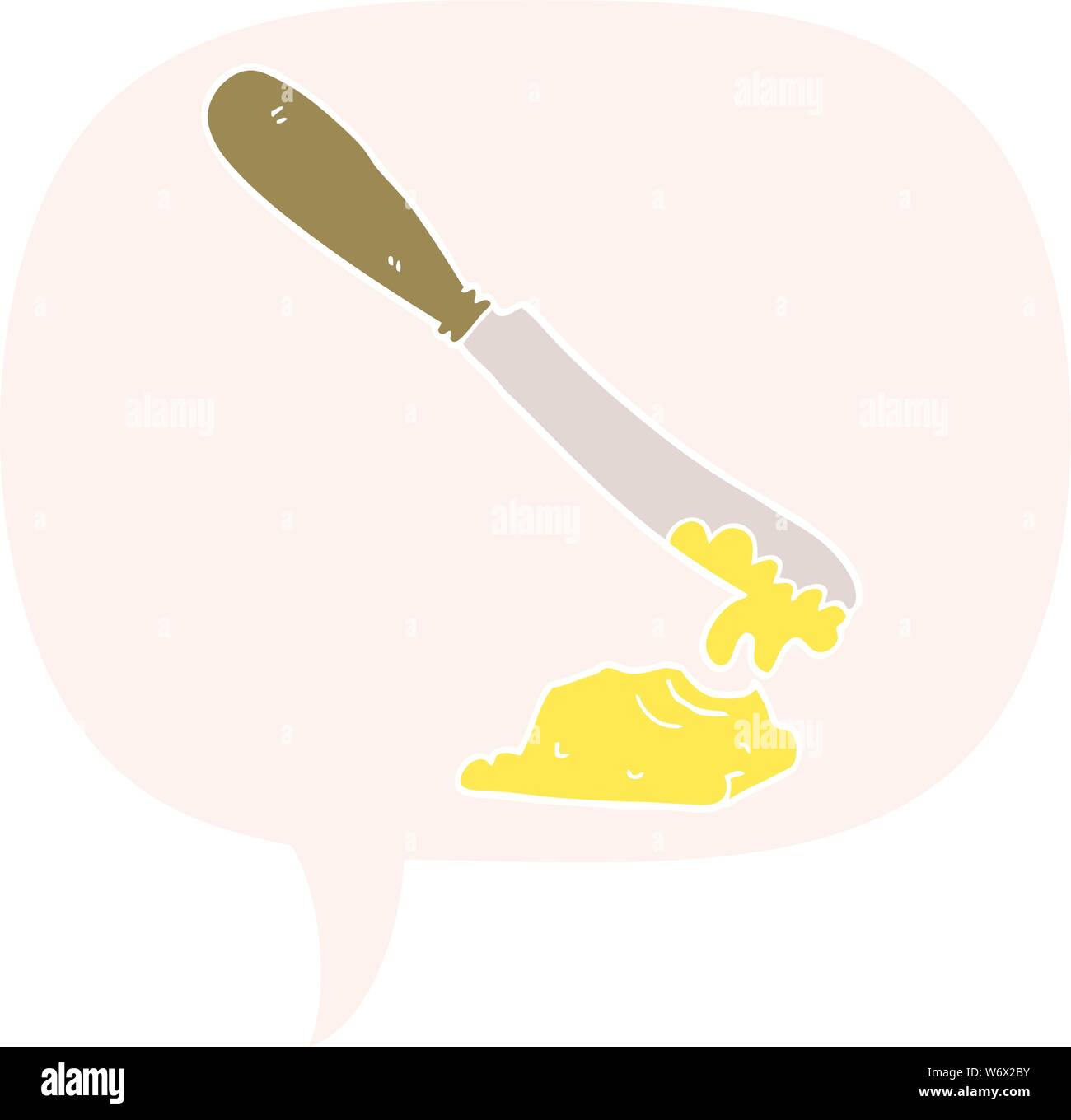 Cartoon spalmatura a coltello burro con discorso bolla in stile retrò Illustrazione Vettoriale