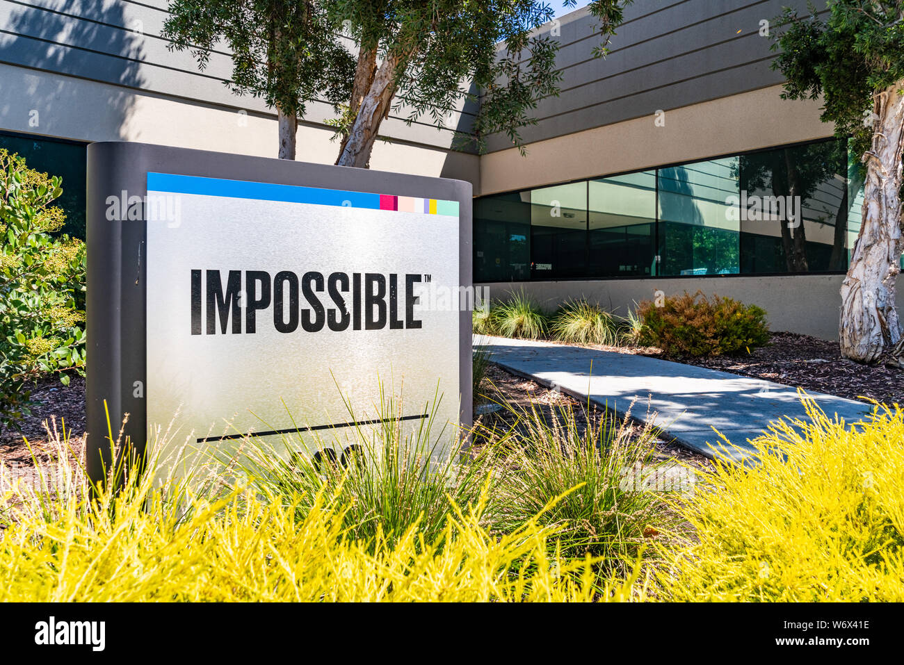 Agosto 1, 2019 Redwood City / CA / STATI UNITI D'AMERICA - Impossibile alimenti sede aziendale di Silicon Valley; impossibile Foods Inc. è una società che sviluppa il p Foto Stock