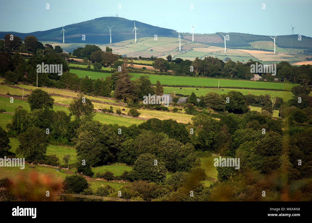 Generazione di potenza di macchine di vento, Blackstairs Mountains, Monte Leinster, nella contea di Carlow, Irlanda, Europa Foto Stock