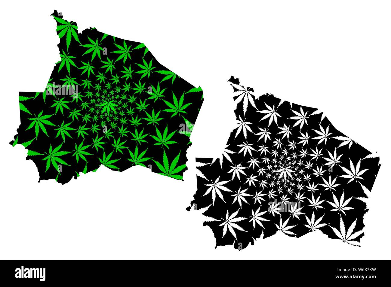 Negeri Sembilan (Stati e territori federale della Malaysia, Federation) mappa è progettato Cannabis leaf verde e nero, Negeri Sembilan Darul Khusus m Illustrazione Vettoriale