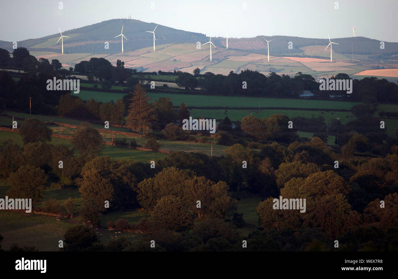 Generazione di potenza di macchine di vento, Blackstairs Mountains, Monte Leinster, nella contea di Carlow, Irlanda, Europa Foto Stock