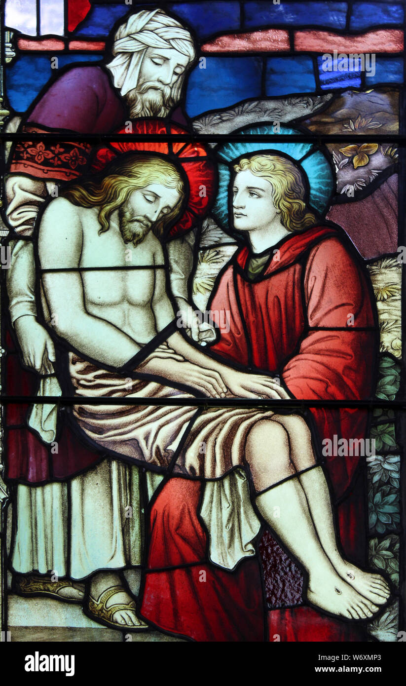 Finestra di vetro colorato - "Compianto di Cristo " Foto Stock