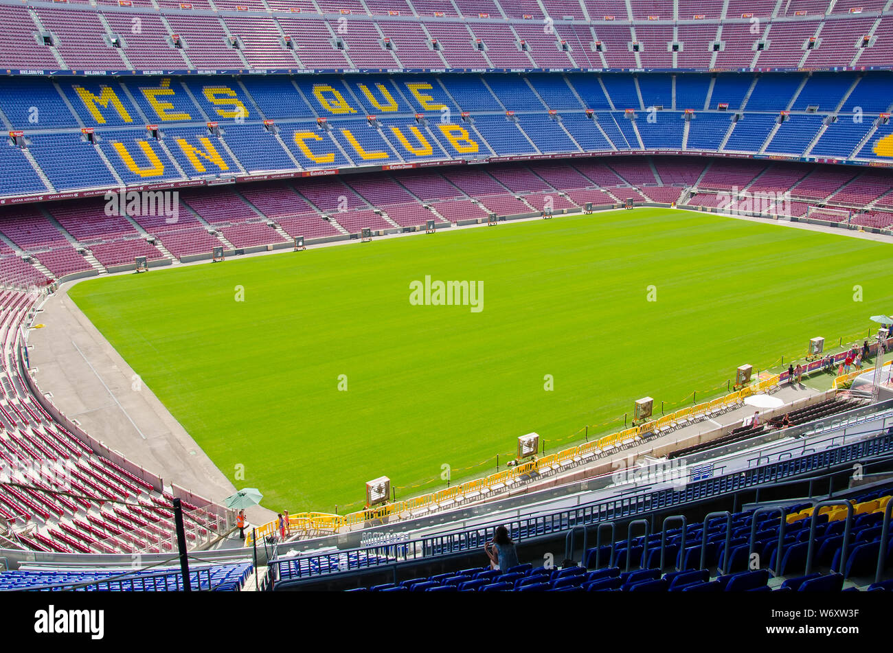 Il famoso stadio del FC Barcelona Camp Nou. Barcellona, Giugno 2014 Foto Stock