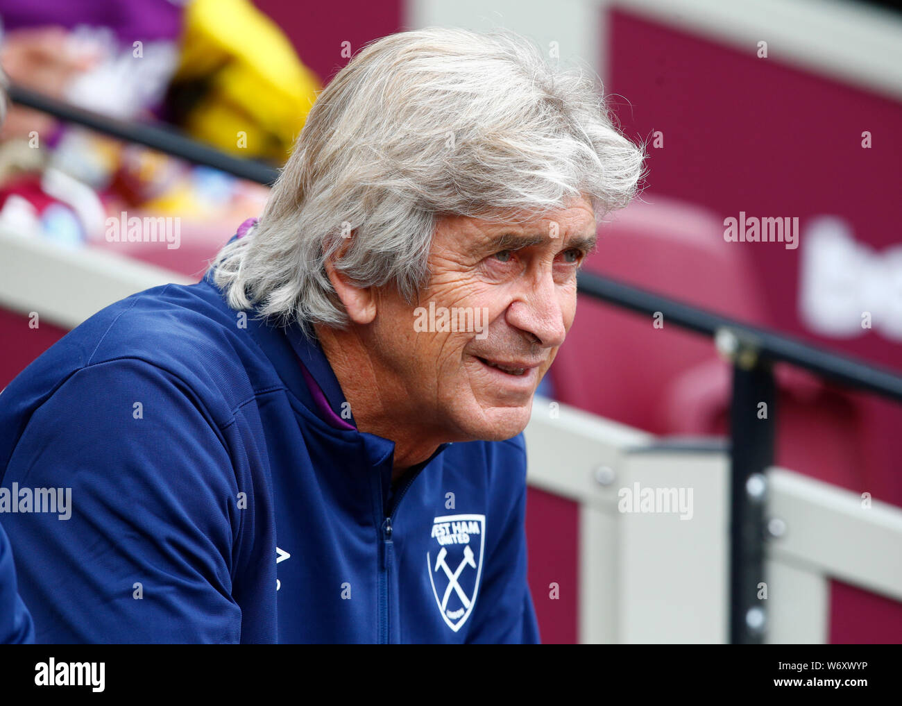 Londra, Regno Unito. 03 Ago, 2019. Londra, Regno Unito, 03 agosto West Ham United manager Manuel Pellegrini durante Betway Cup finale tra il West Ham United e Athletic Club Bilbao a Londra stadium, Londra, Inghilterra il 03 agosto 2019. Credit: Azione Foto Sport/Alamy Live News Foto Stock