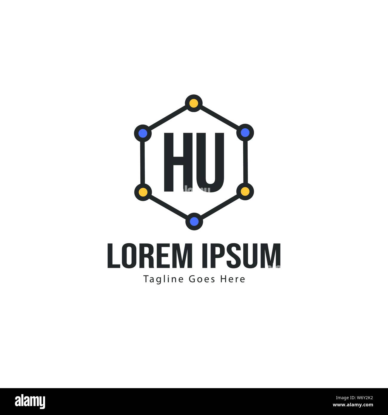 Iniziale logo HU Modello con telaio moderno. HU minimalista lettera logo illustrazione vettoriale design Illustrazione Vettoriale