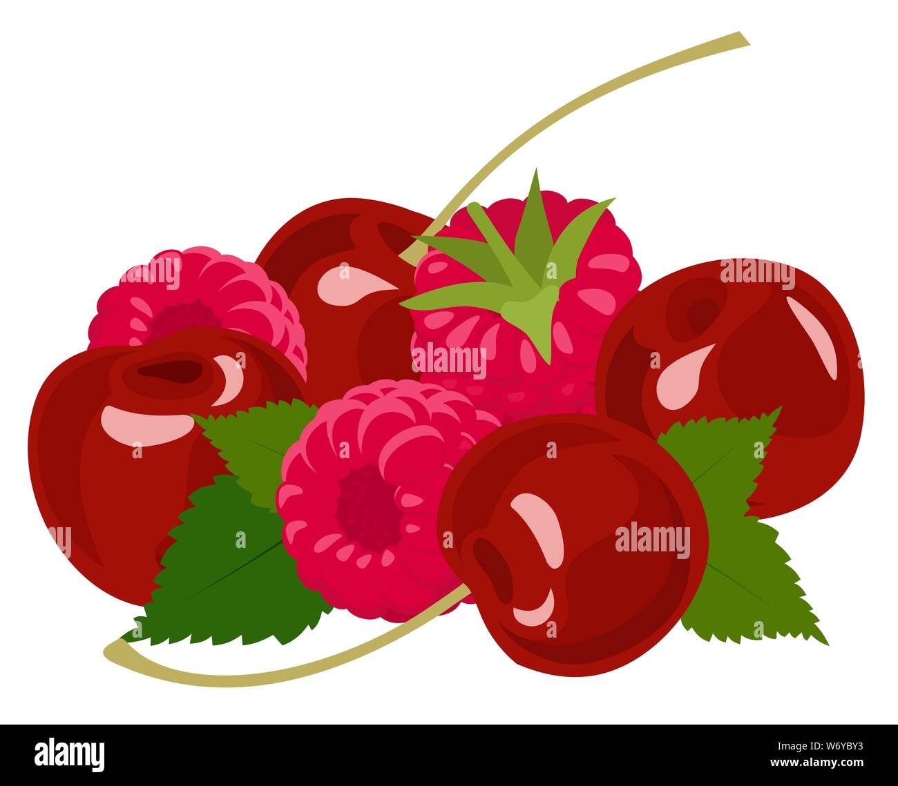 Bacche. Lampone e ciliegia su bianco. Illustrazione raster Foto Stock