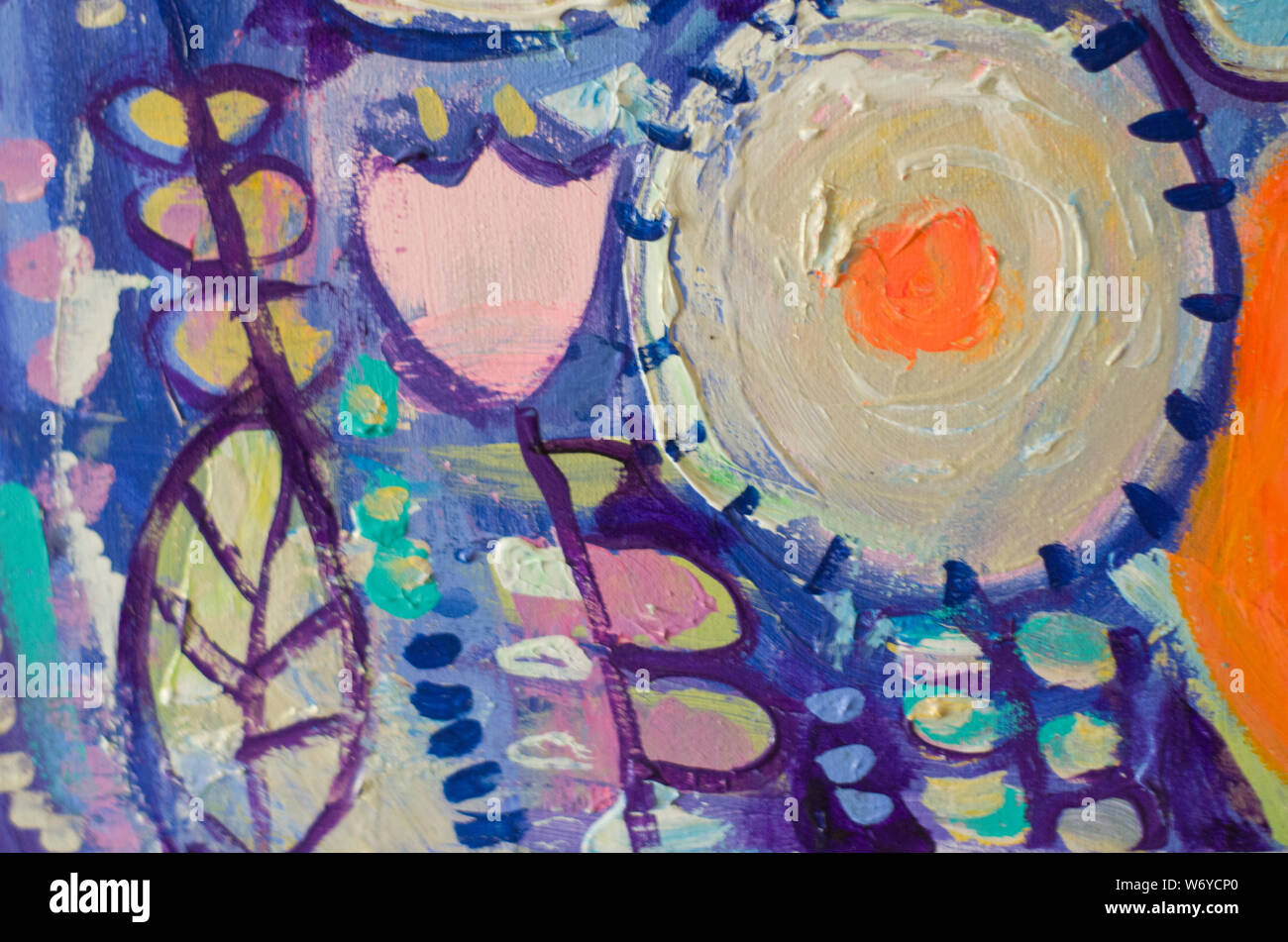 Disegnata a mano di pittura acrilica. L'arte astratta sfondo. Pittura Acrilica su tela di canapa. Colore e struttura. Frammento di opere d'arte. Pennellate di vernice. Ar moderno Foto Stock