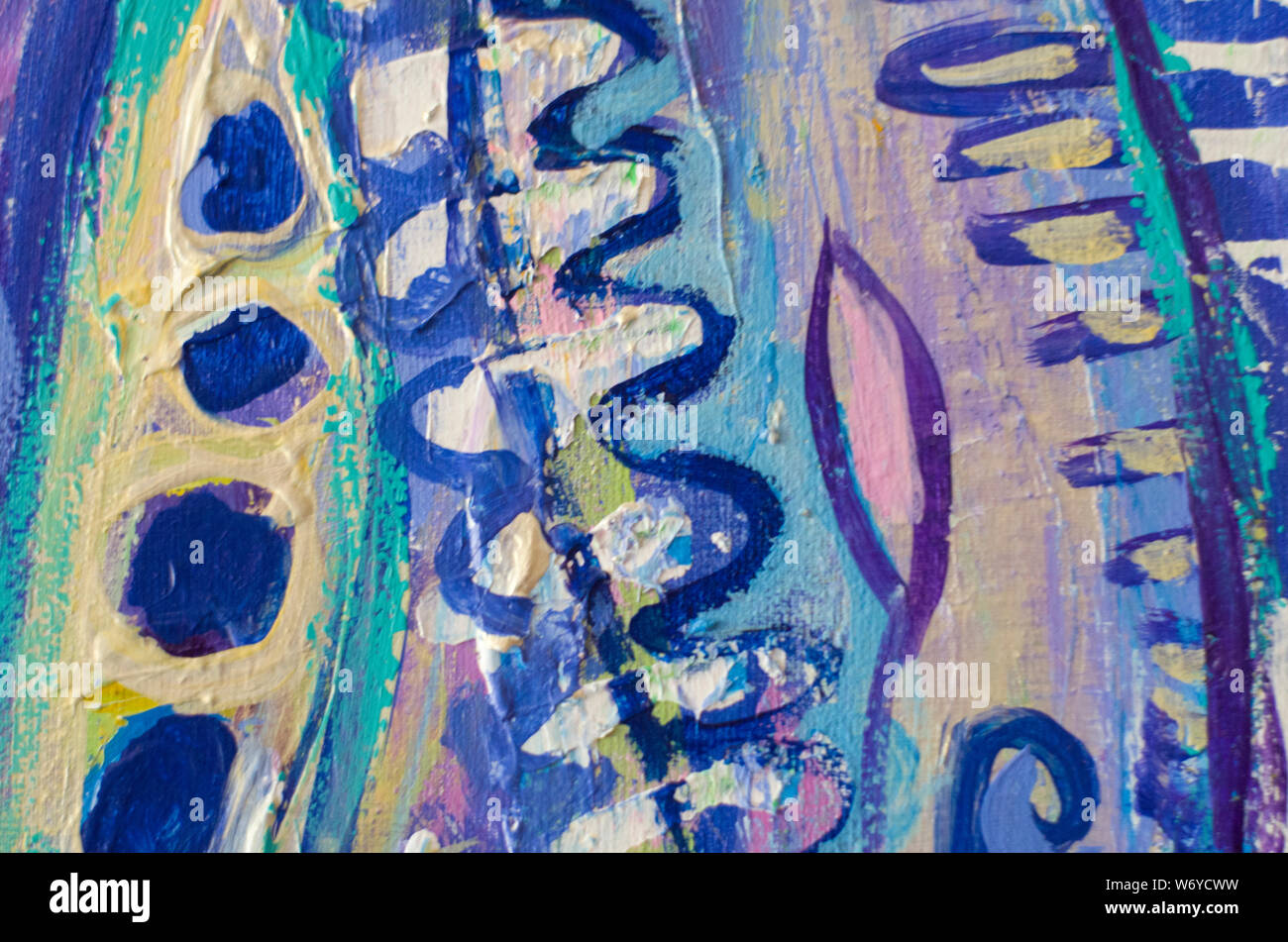 Disegnata a mano di pittura acrilica. L'arte astratta sfondo. Pittura Acrilica su tela di canapa. Colore e struttura. Frammento di opere d'arte. Pennellate di vernice. Ar moderno Foto Stock