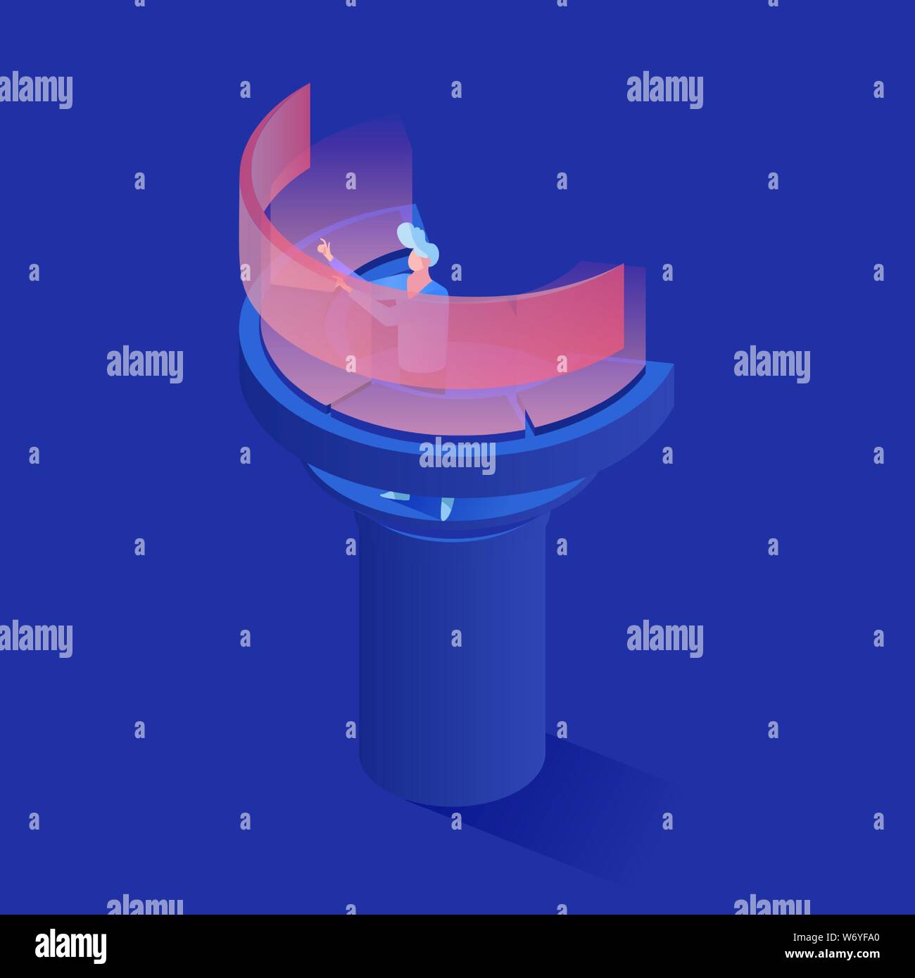 Lavoro di assistente al cruscotto illustrazione isometrica. Gestione dei dati expert, supporto tecnico lavoratore utilizzando la schermata AR. Segretario, supporto tecnico lavoratore futuristico receptionist workplace Illustrazione Vettoriale