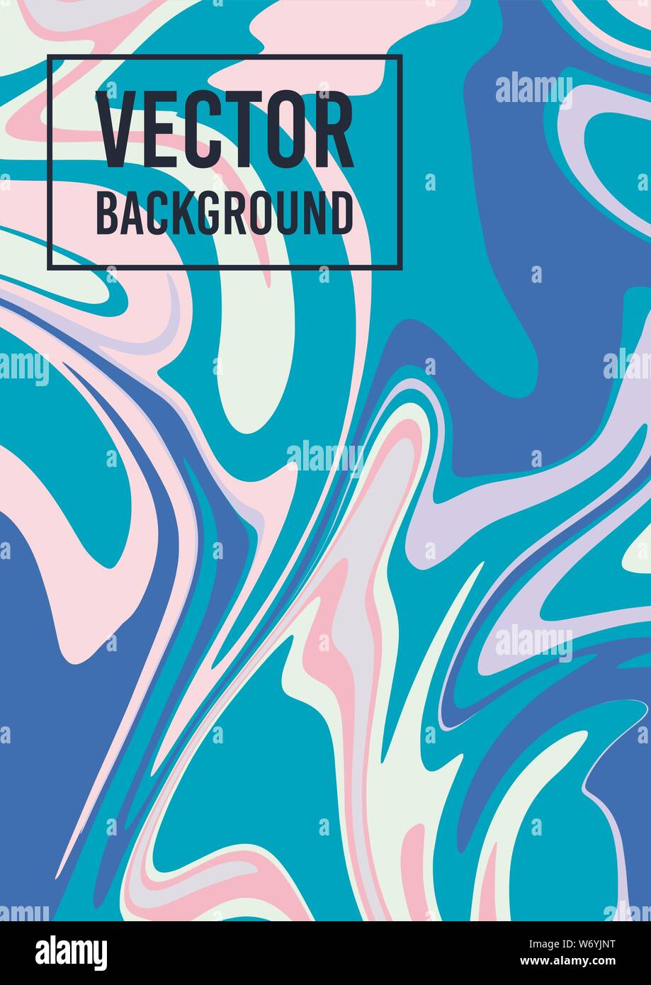 Marmo texture pastello. Vettore sfondo astratto A4. Arte di fluido Liquido miscelato i colori di vernice rosa, blu, bianco. Il liquido colorato. Modello per poster, scheda, brochure, invito, coperchio prenota il catalogo Illustrazione Vettoriale
