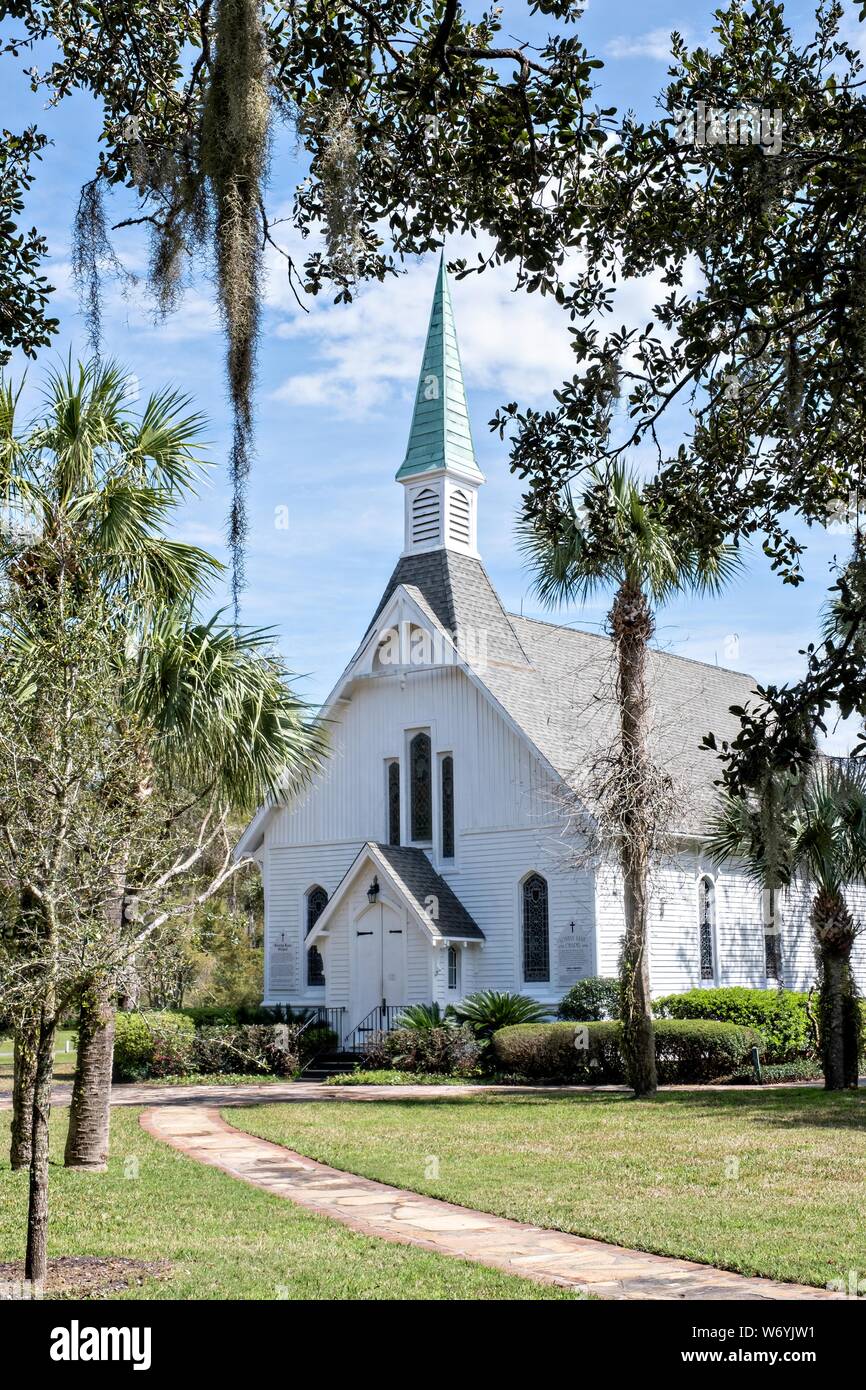 Il Saint Simons Mill Chiesa noto anche come corsia graziosa cappella di San Simons Island, Georgia. Foto Stock