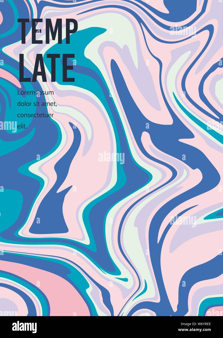 Marmo texture pastello. Vettore sfondo astratto A4. Arte di fluido Liquido miscelato i colori di vernice rosa, blu, bianco. Il liquido colorato. Modello per poster, scheda, brochure, invito, coperchio prenota il catalogo Illustrazione Vettoriale