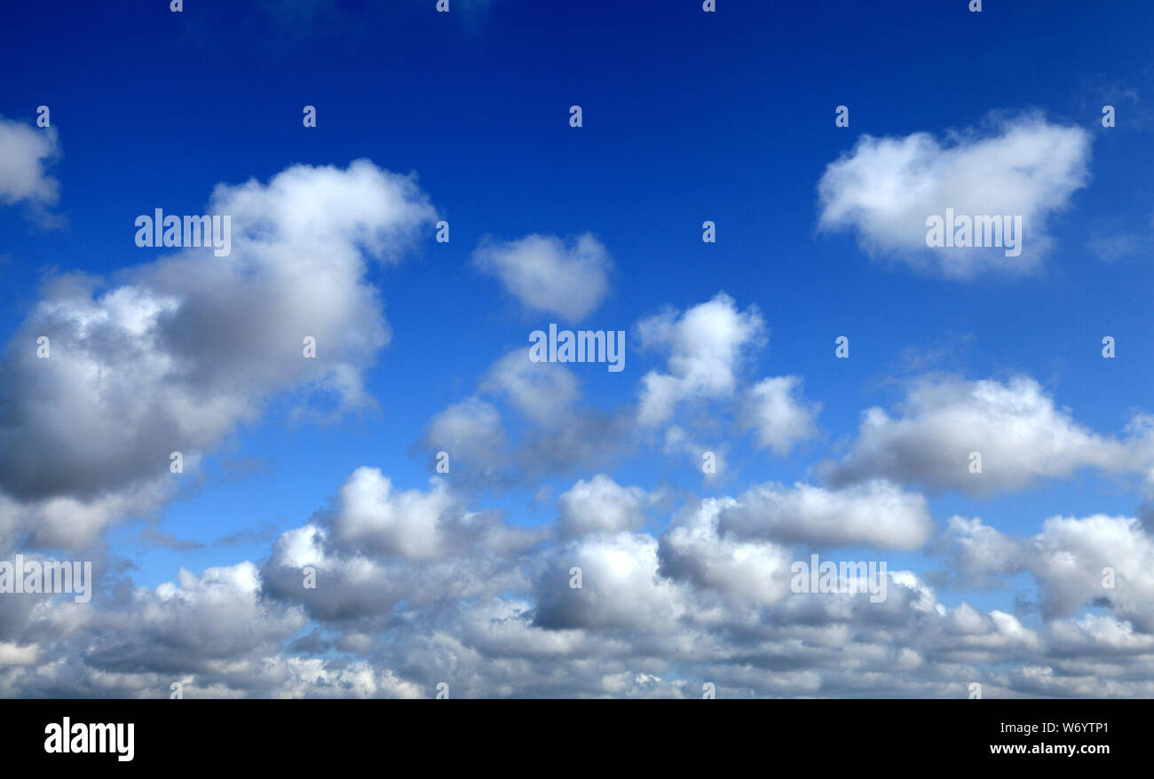 White cumulus cloud, nuvole, cielo blu, la meteorologia, la formazione delle nuvole, formazioni, meteo, England, Regno Unito Foto Stock
