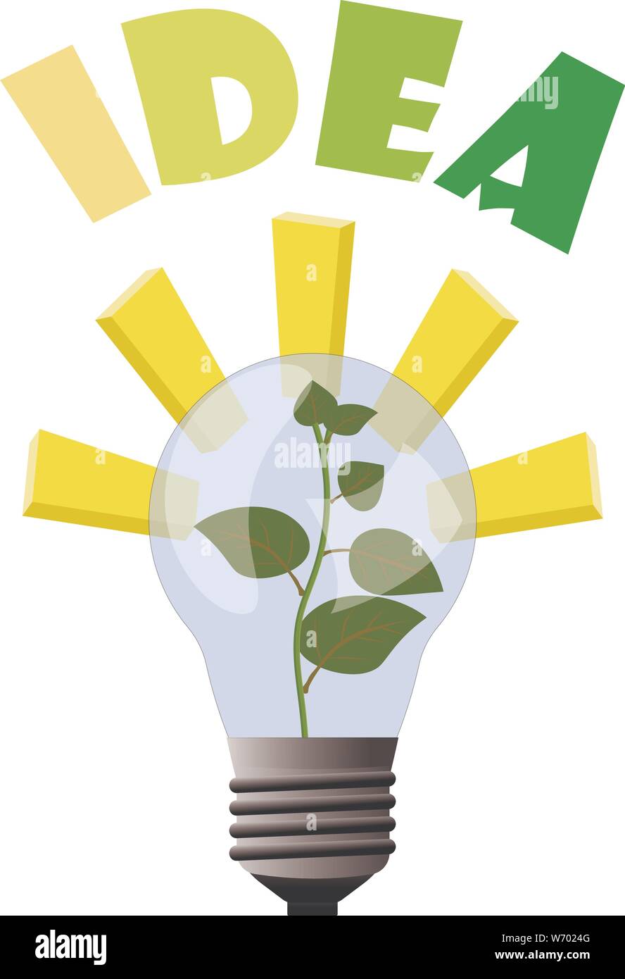 Idea di pianta che cresce dentro la lampada - luce e ispirazione per business idea per fare soldi e crescente verso l'alto. Illustrazione Vettoriale per affari e m Illustrazione Vettoriale