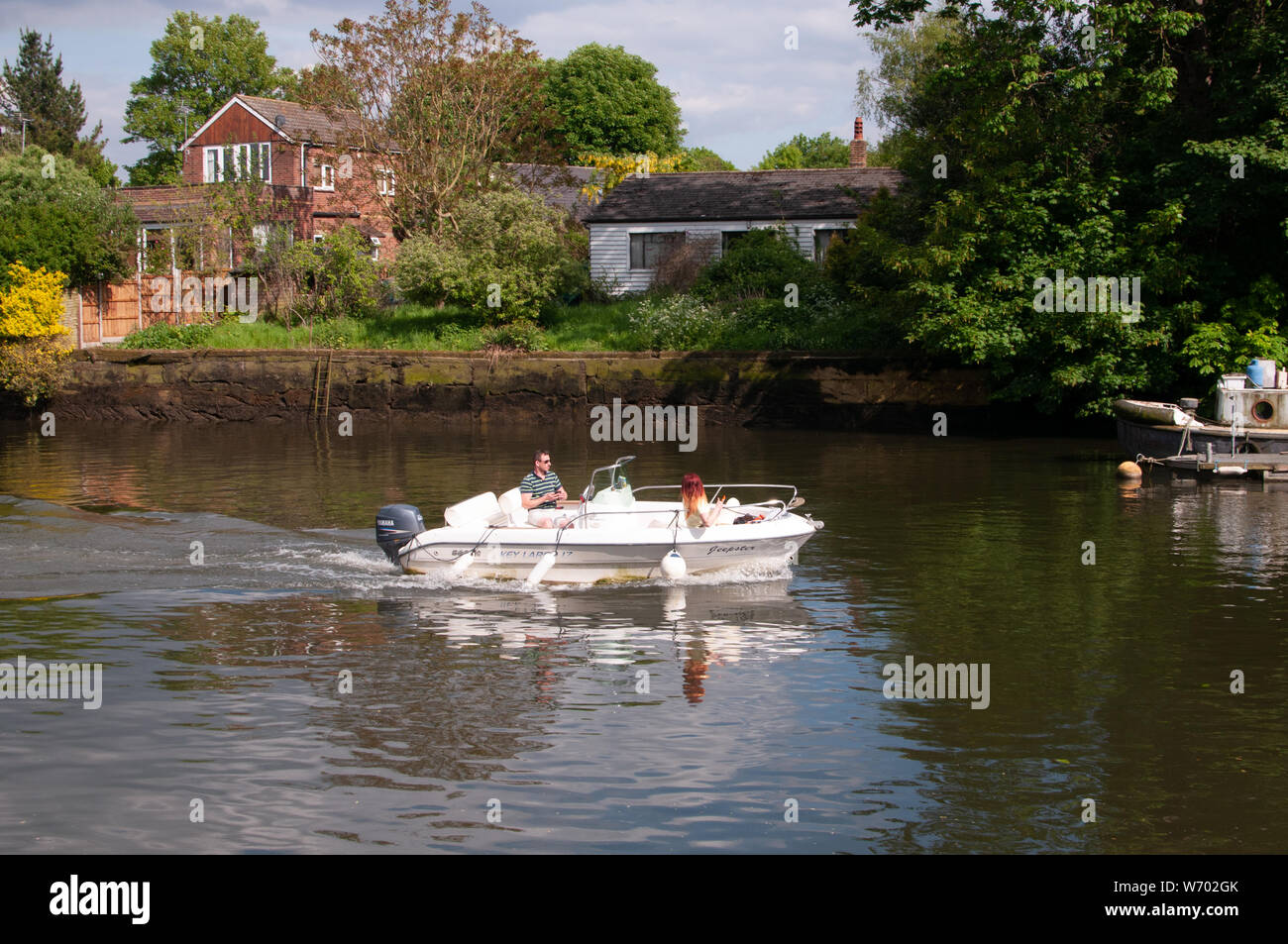 Imbarcazione a motore sul Tamigi Twickenham REGNO UNITO Foto Stock