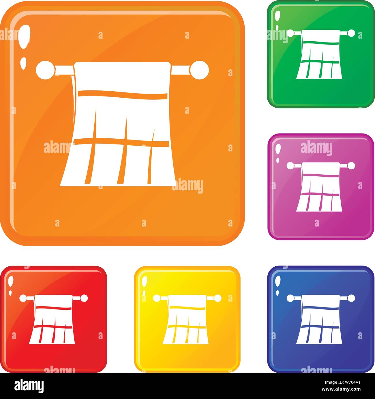 Asciugamani su un appendiabiti set di icone a colori del vettore Illustrazione Vettoriale