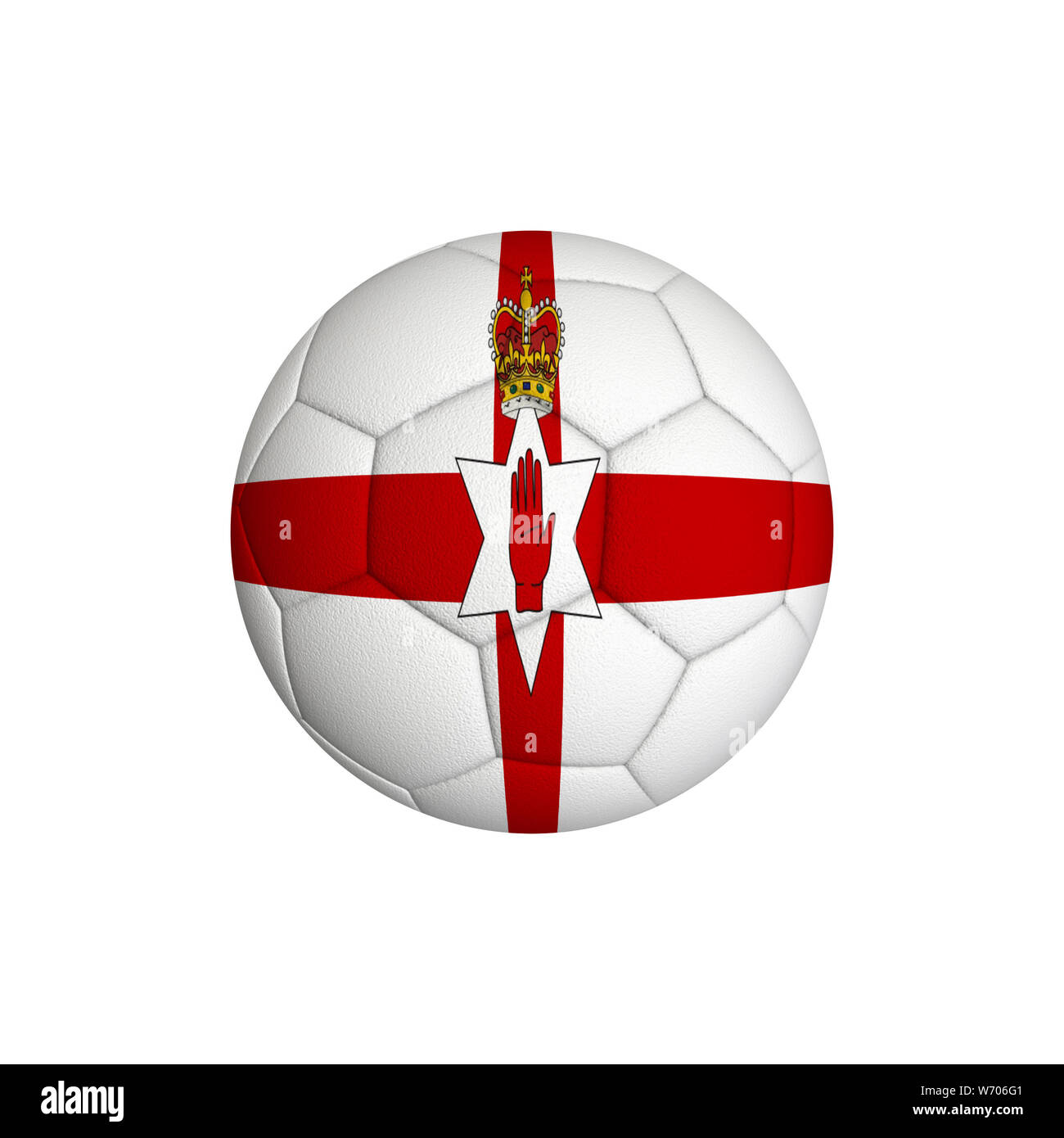 Pallone da calcio con la bandiera dell'Irlanda del Nord isolato su uno sfondo bianco Foto Stock