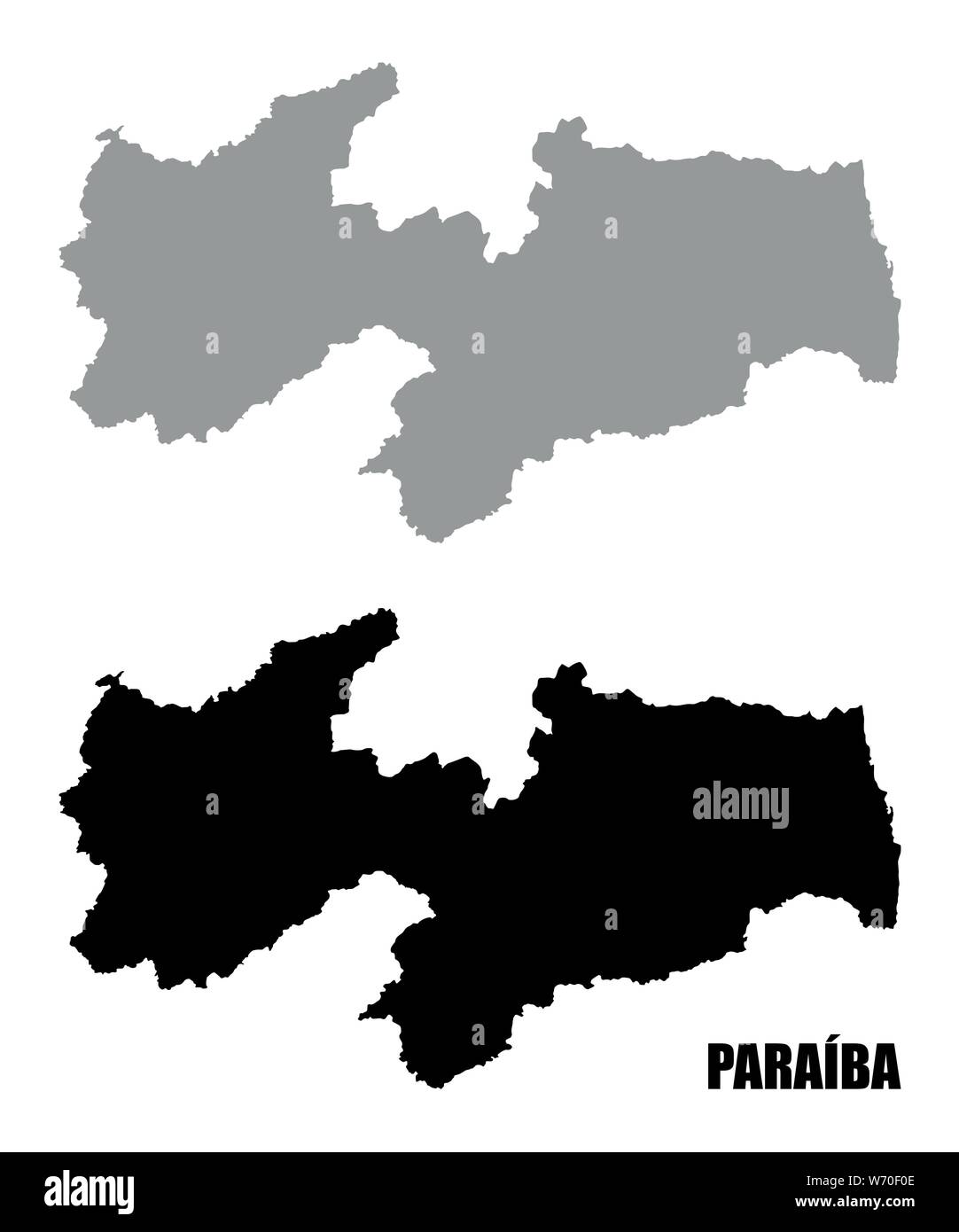 Stato di Paraiba silhouette mappe isolati su sfondo bianco Illustrazione Vettoriale