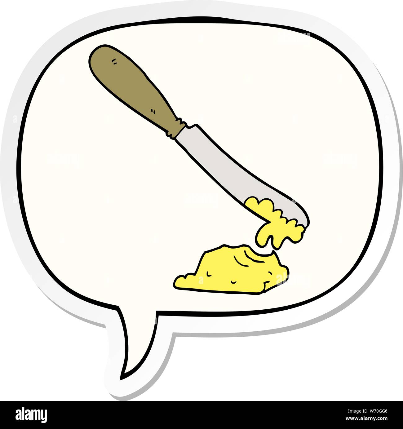 Cartoon spalmatura a coltello burro con discorso bolla sticker Illustrazione Vettoriale