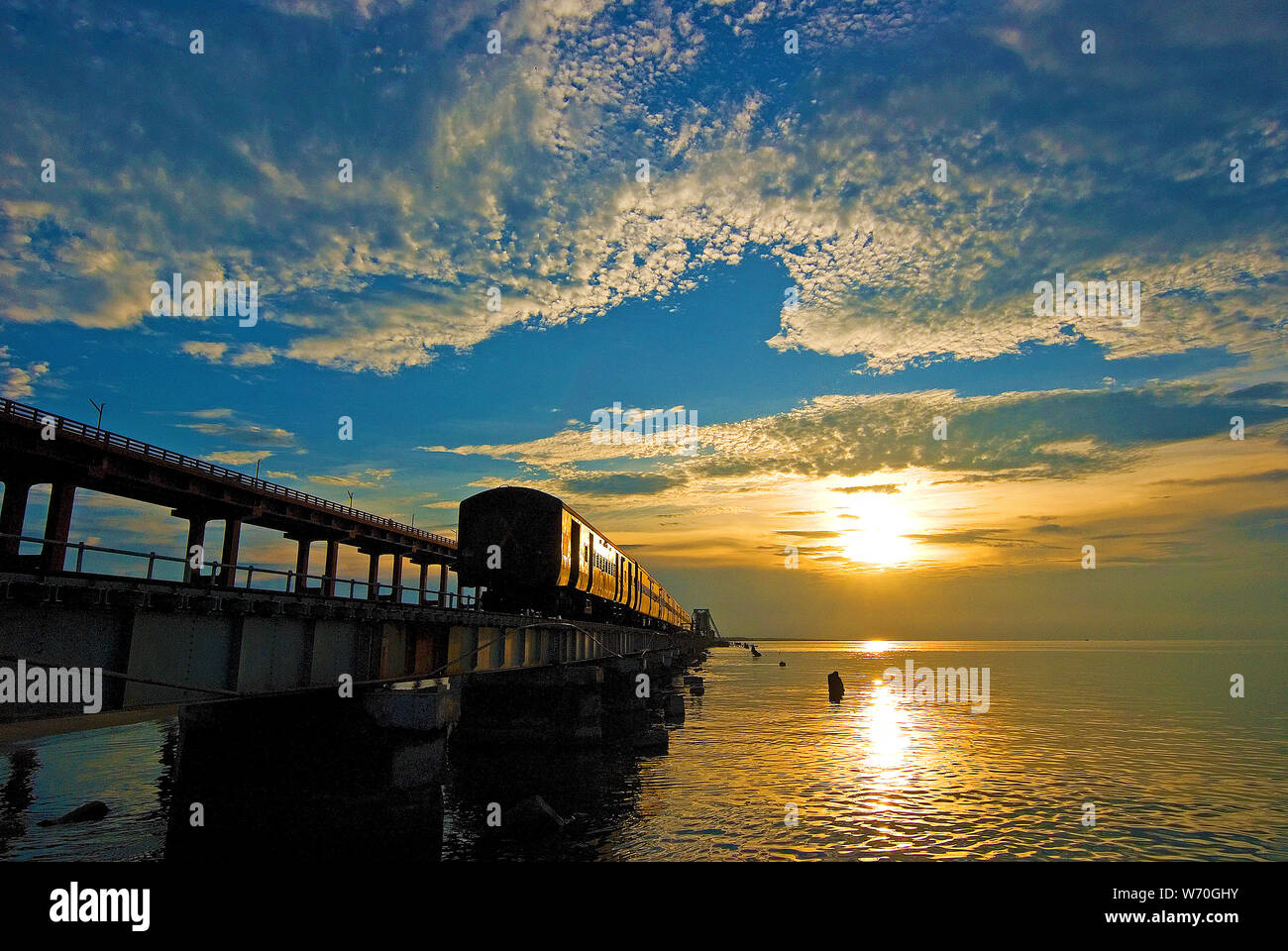 Ponte di Pamban, Rameswaram, Tamil Nadu, India Foto Stock