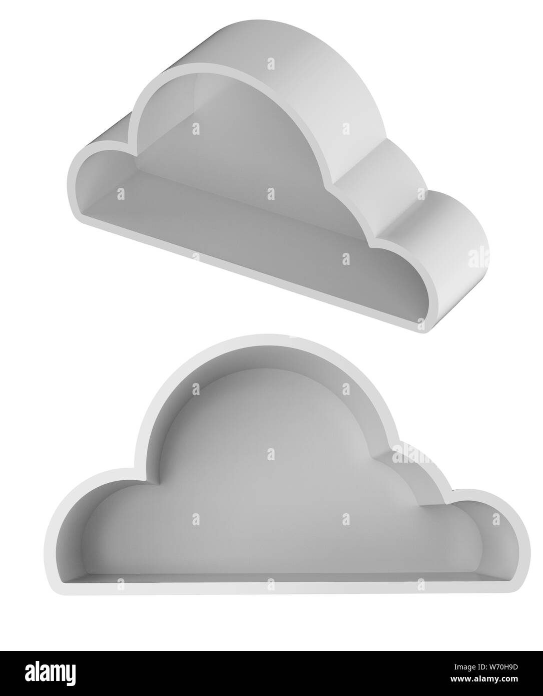 3D rendering di cloud storage o nuvola bianca con spazio isolato su bianco Foto Stock