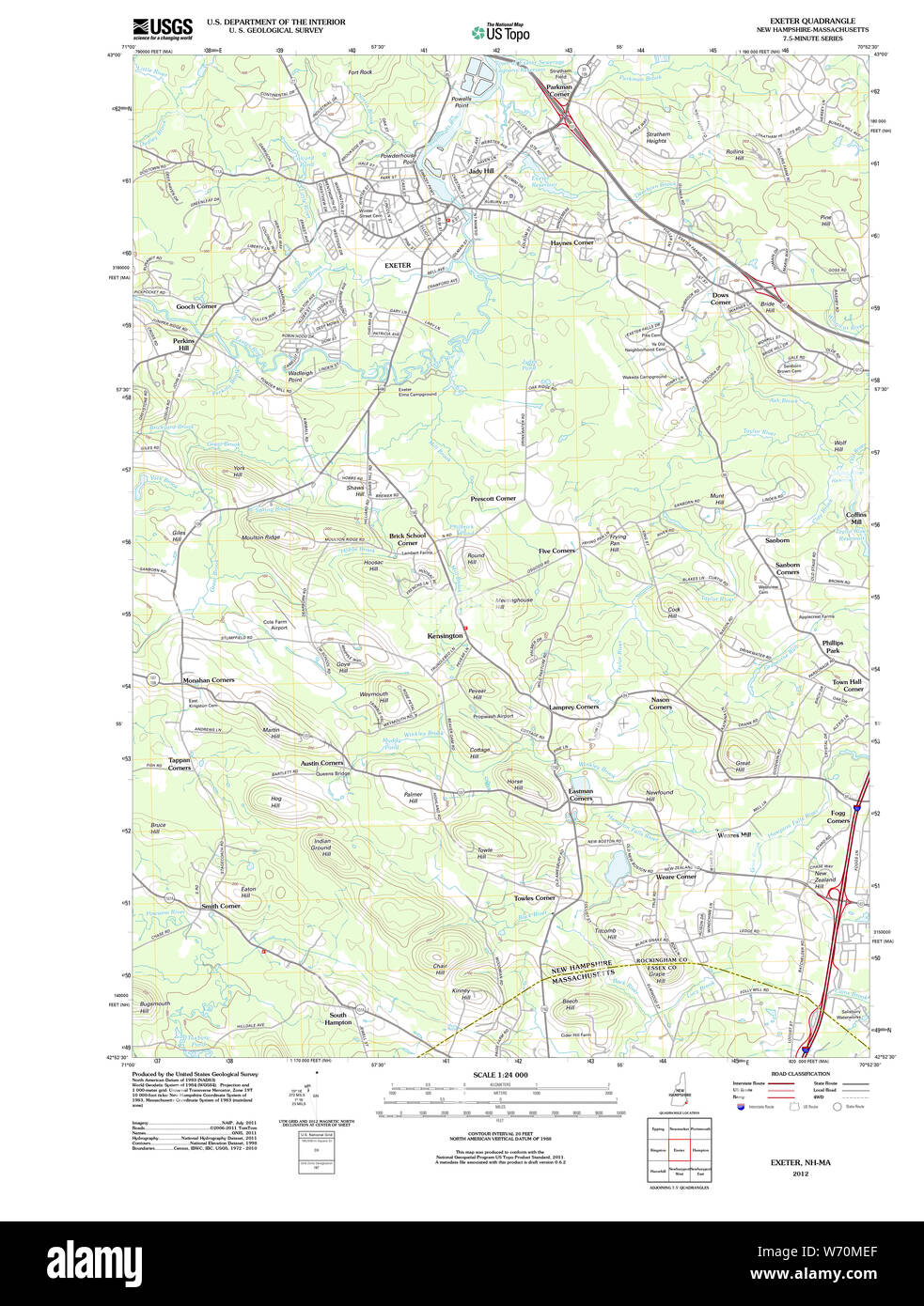 USGS TOPO Map New Hampshire NH Exeter 20120718 TM il restauro Foto Stock