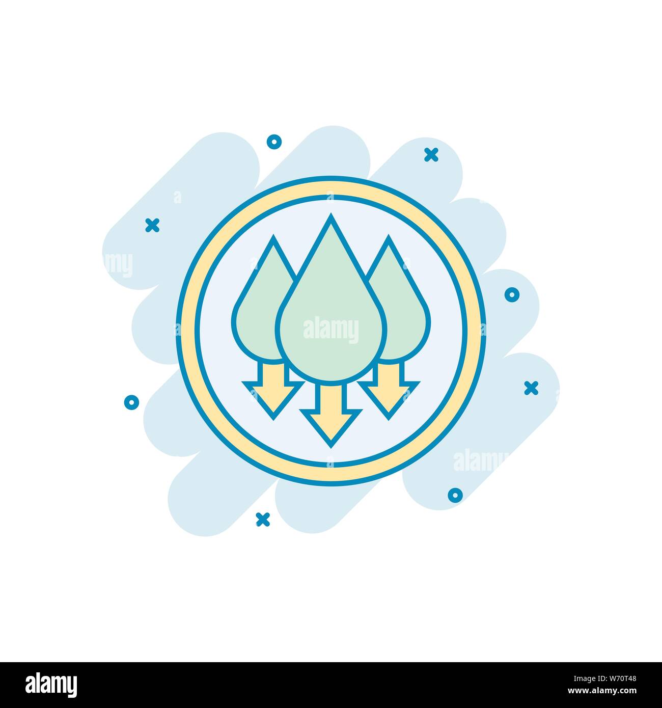 Icona di umidità in stile fumetto. Vettore di clima cartoon illustrazione in bianco sullo sfondo isolato. Previsioni di temperatura la concezione di business effetto splash. Illustrazione Vettoriale